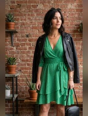 Retro Inspired Green Polka Dot Tiered Dress